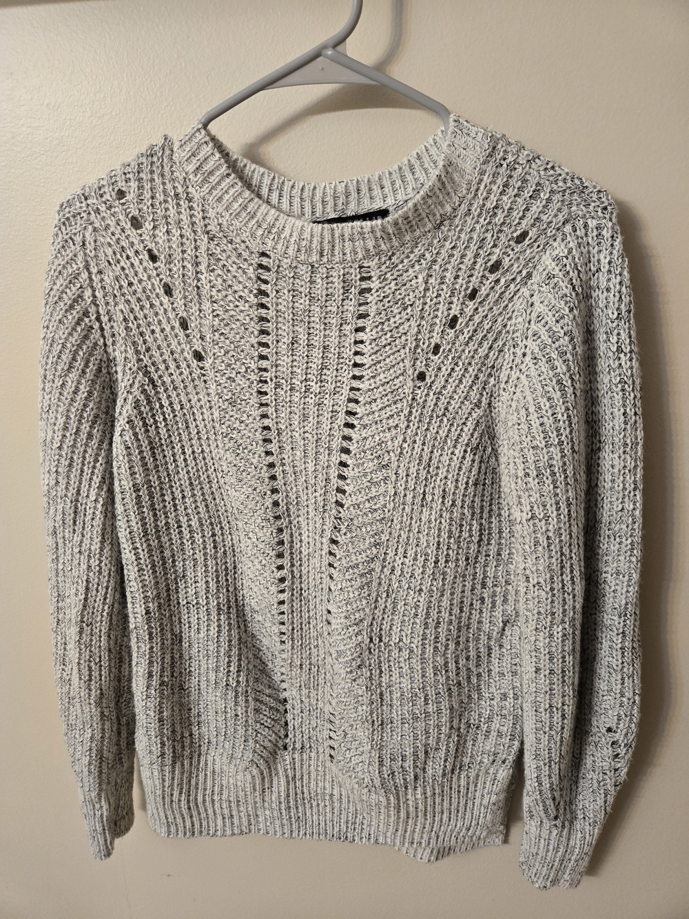 Light Cream Open-Knit Crewneck Sweater